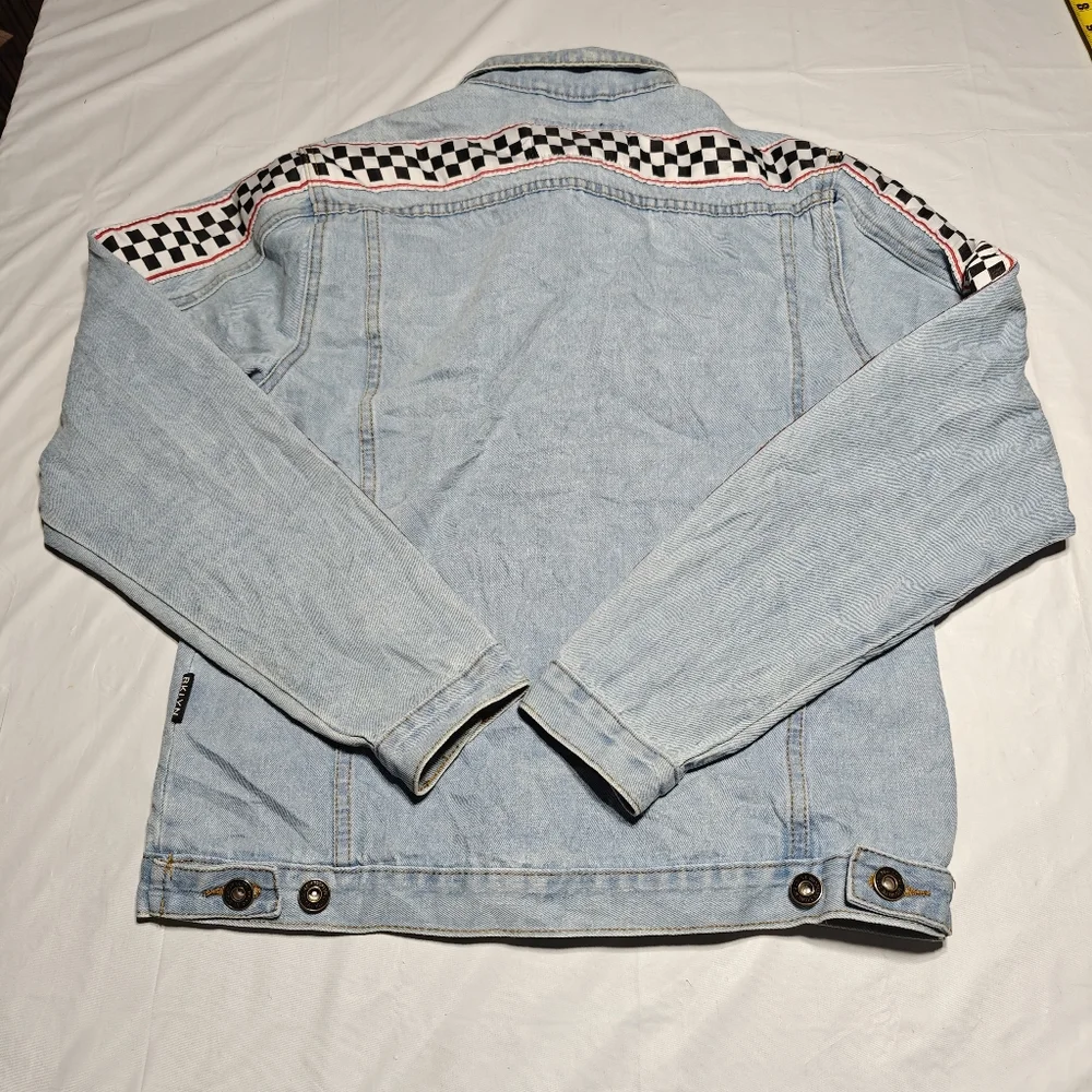 Brooklyn Cloth Denim Jacket Women’s Small Blue Checkered Skater Y2K Grunge - Picture 11 of 14